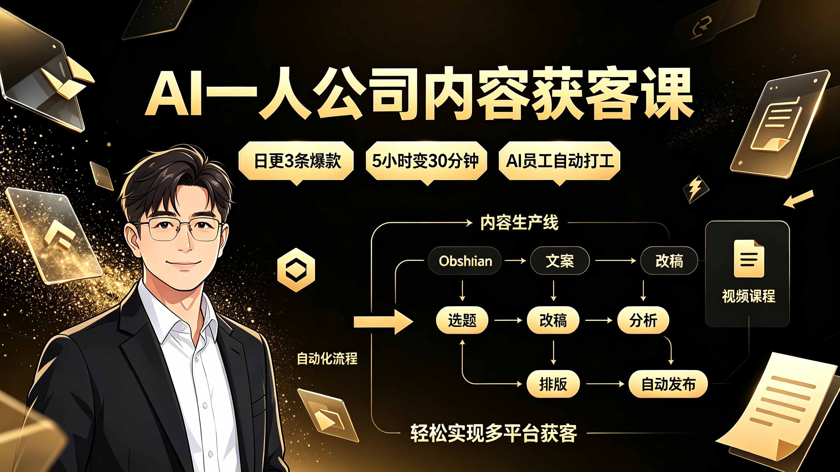（19387期）AI一人公司内容获客课：日更3条爆款×5小时变30分钟×AI员工自动打工，轻松实现多平台获客-我爱项目网