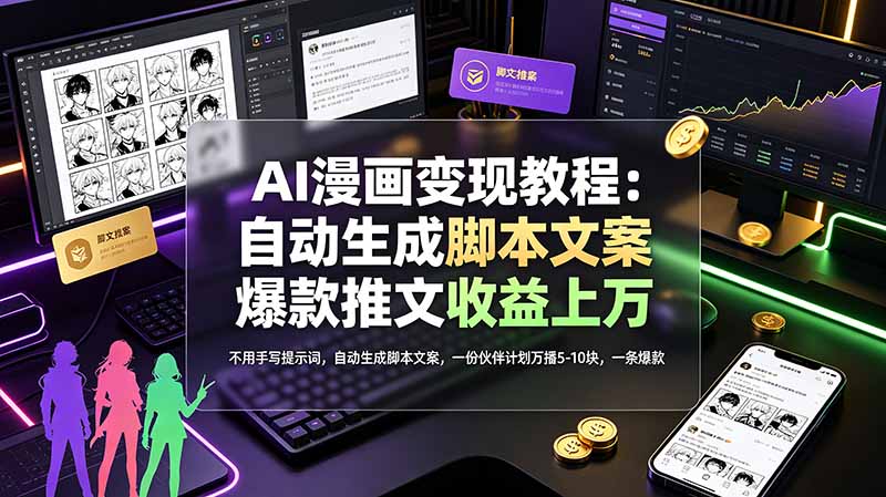 （19170期）AI漫画变现教程：不用手写提示词，自动生成脚本文案，一份伙伴计划万播5-10块，一条爆款推文收益上万-我爱项目网