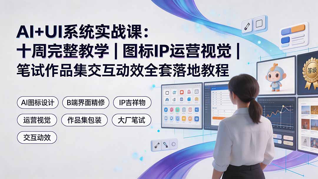 （19378期）AI+UI系统实战课：十周完整教学｜图标IP运营视觉｜笔试作品集交互动效全套落地教程-我爱项目网