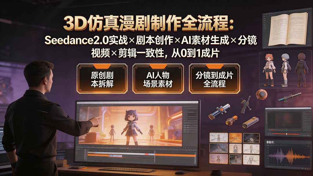（19341期）3D仿真漫剧制作全流程：Seedance2.0实战×剧本创作×AI素材生成×分镜视频×剪辑一致性，从0到1成片-我爱项目网
