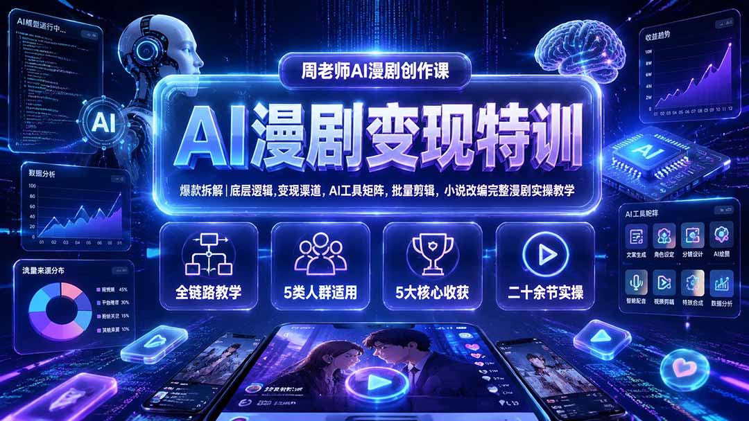 （19633期）AI漫剧变现特训★爆款拆解｜底层逻辑，变现渠道，AI工具矩阵，批量剪辑，小说改编完整漫剧实操教学-我爱项目网