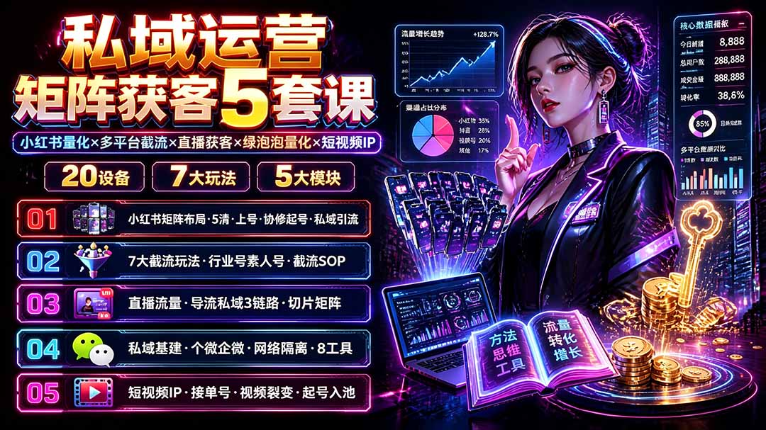 （19617期）私域运营矩阵获客5套课：小红书量化×多平台截流×直播获客×绿泡泡量化×短视频IP×20设备×7大玩法-我爱项目网