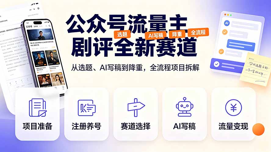 （19348期）公众号流量主剧评全新赛道，从选题、AI写稿到降重，全流程项目拆解-我爱项目网