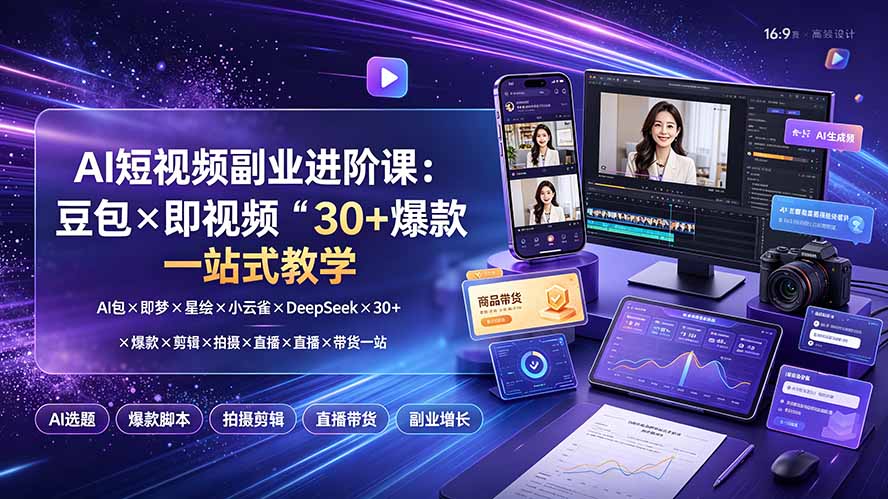 （19458期）AI短视频副业进阶课：豆包×即梦×星绘×小云雀×DeepSeek×30+爆款×剪辑×拍摄×直播×带货一站式教学-我爱项目网
