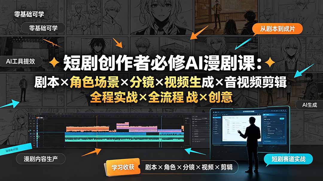 （19459期）短剧创作者必修AI漫剧课：剧本×角色场景×分镜×视频生成×音视频剪辑×全流程实战×创意短片拆解-我爱项目网
