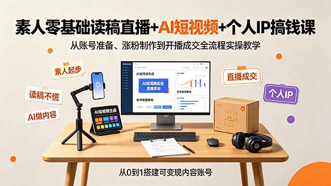 （19232期）素人零基础读稿直播+AI短视频+个人IP搞钱课，从账号准备、涨粉制作到开播成交全流程实操教学-我爱项目网
