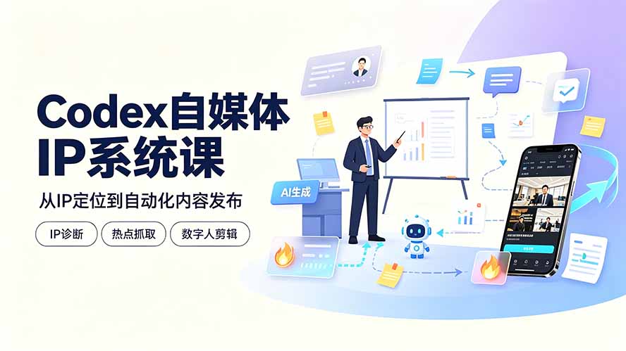 （19258期）Codex自媒体IP系统课：IP诊断/热点抓取/IP蒸馏 Skill，爆款复刻数字人多平台自动发布教程-我爱项目网