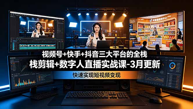 （19146期）视频号+快手+抖音三大平台的全栈剪辑+数字人直播实战课-3月更新：快速实现短视频变现-我爱项目网