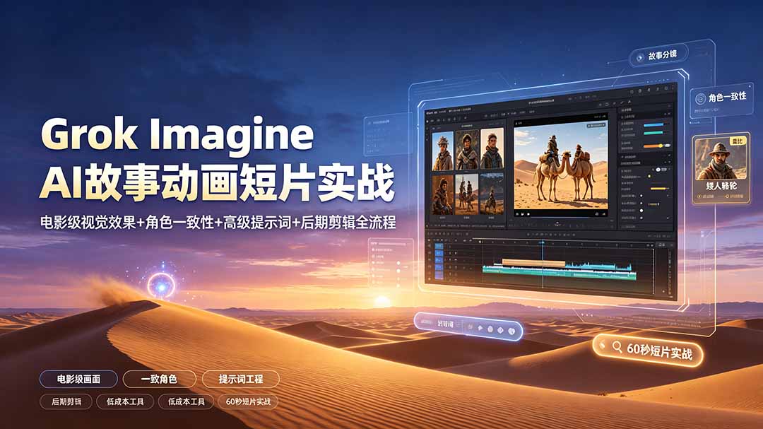 （19305期）Grok Imagine AI故事动画短片实战：电影级视觉效果+角色一致性+高级提示词+后期剪辑全流程-我爱项目网