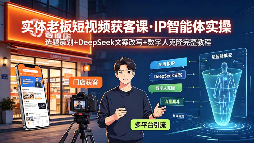 （19260期）实体老板短视频获客课·IP智能体实操｜选题策划+DeepSeek文案改写+数字人克隆完整教程-我爱项目网