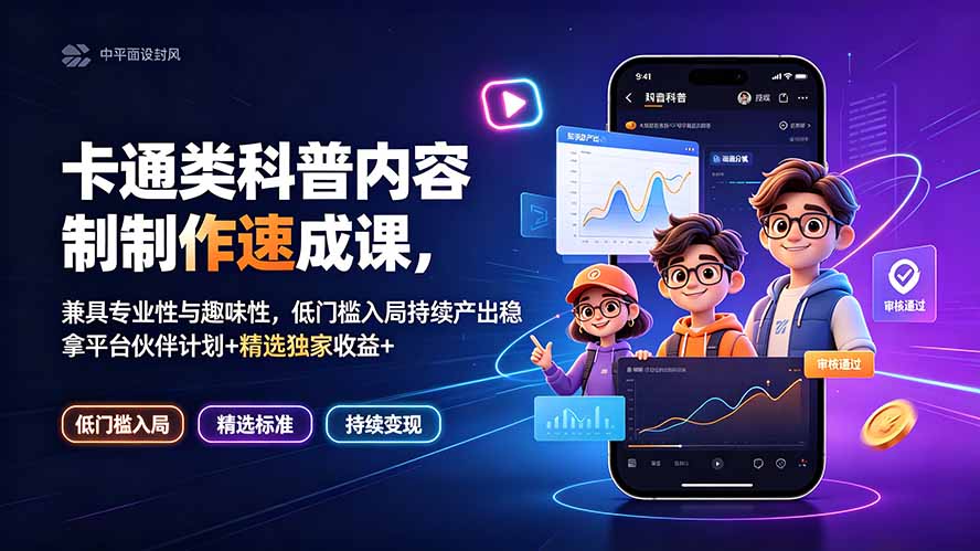 （19234期）卡通类科普内容制作速成课，兼具专业性与趣味性，低门槛入局持续产出稳拿平台伙伴计划+精选独家收益-我爱项目网