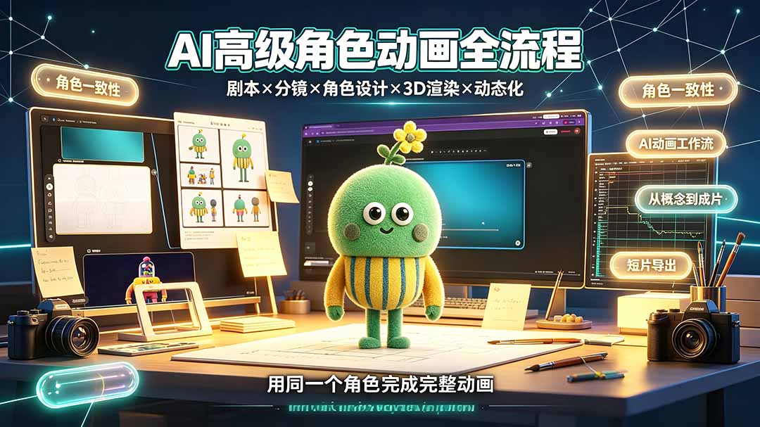 （19304期）AI高级角色动画全流程：剧本×分镜×角色设计×3D渲染×动态化，从概念到成片一站式教学-我爱项目网