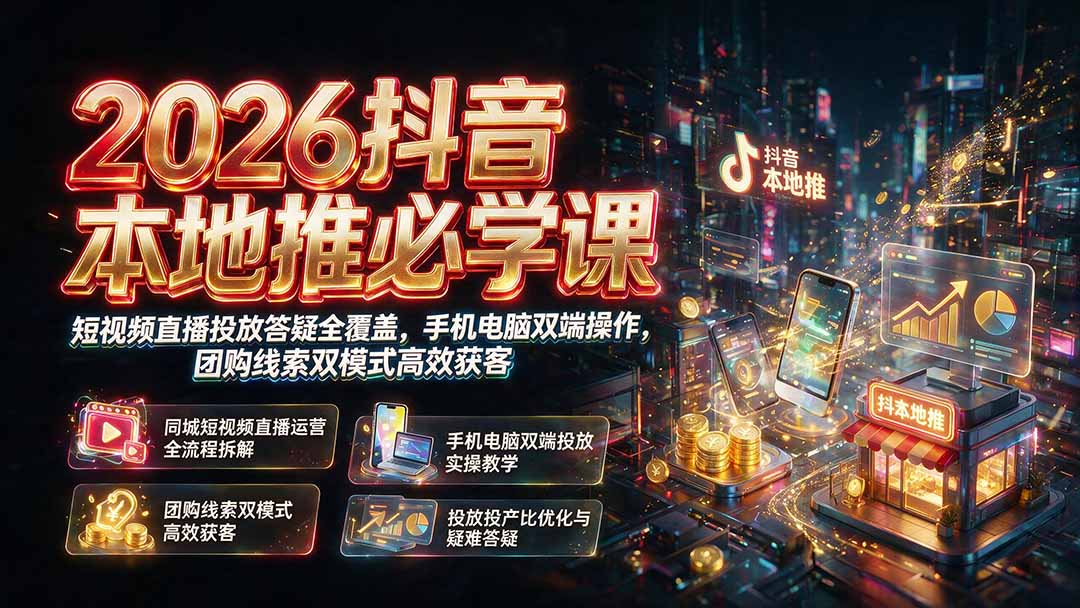 （19618期）2026抖音本地推必学课｜短视频直播投放答疑全覆盖，手机电脑双端操作，团购线索双模式高效获客-我爱项目网