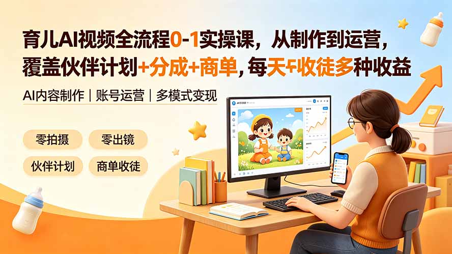（19236期）育儿AI视频全流程0-1实操课，从制作到运营，覆盖伙伴计划+分成+商单+收徒多种收益，每天500+收益-我爱项目网