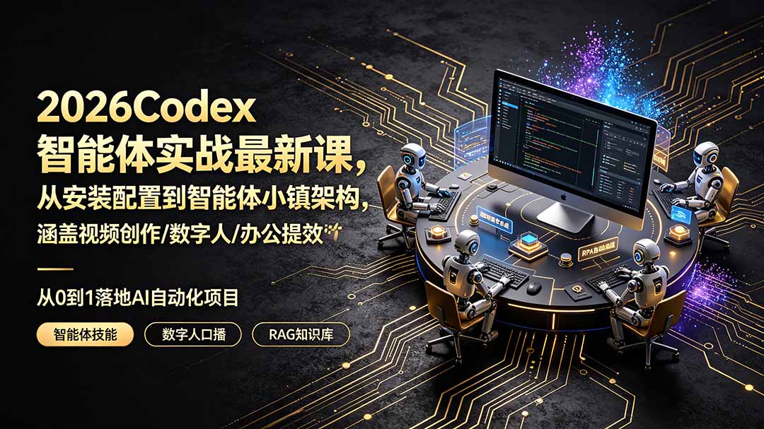 （19237期）2026Codex智能体实战最新课，从安装配置到智能体小镇架构，涵盖视频创作/数字人/办公提效全技能-我爱项目网