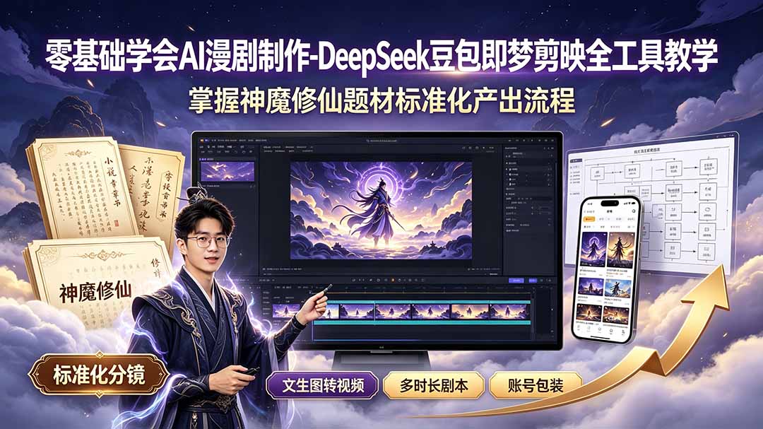 （19263期）零基础学会AI漫剧制作-DeepSeek豆包即梦剪映全工具教学，掌握神魔修仙题材标准化产出流程-我爱项目网