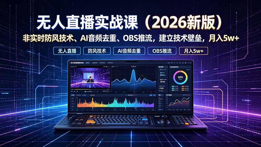 （19525期）无人直播实战课（更新7月），非实时防风技术、AI音频去重、OBS推流，建立技术壁垒，月入5w+-我爱项目网