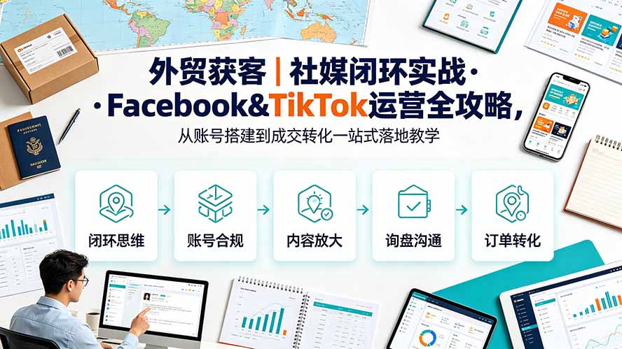 （19526期）外贸获客｜社媒闭环实战·Facebook&TikTok运营全攻略，从账号搭建到成交转化一站式落地教学-我爱项目网