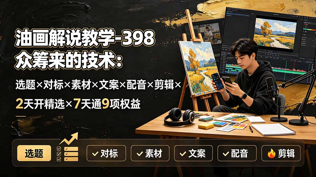 (19527期)油画解说教学-398众筹来的技术:选题×对标×素材×文案×配音×剪辑×2天开精选×7天通9项权益-我爱项目网
