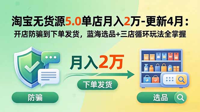 （19683期）淘宝无货源5.0单店月入2万-更新2026：开店防骗到下单发货，蓝海选品+三店循环玩法全掌握-我爱项目网