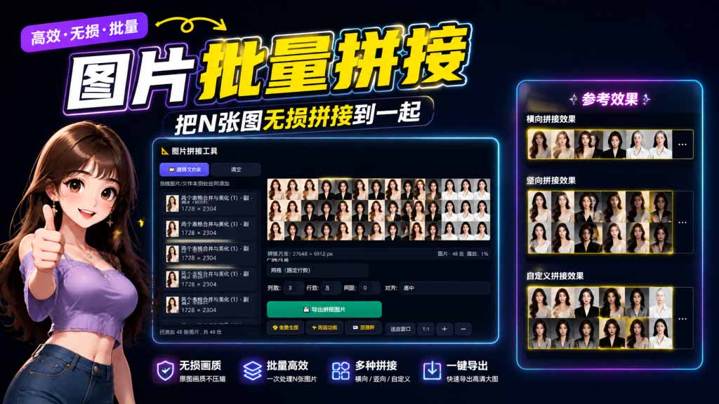 （20005期）图片批量拼接，把N张图无损拼接到一起，支持横向、竖向、自定义等功能-我爱项目网