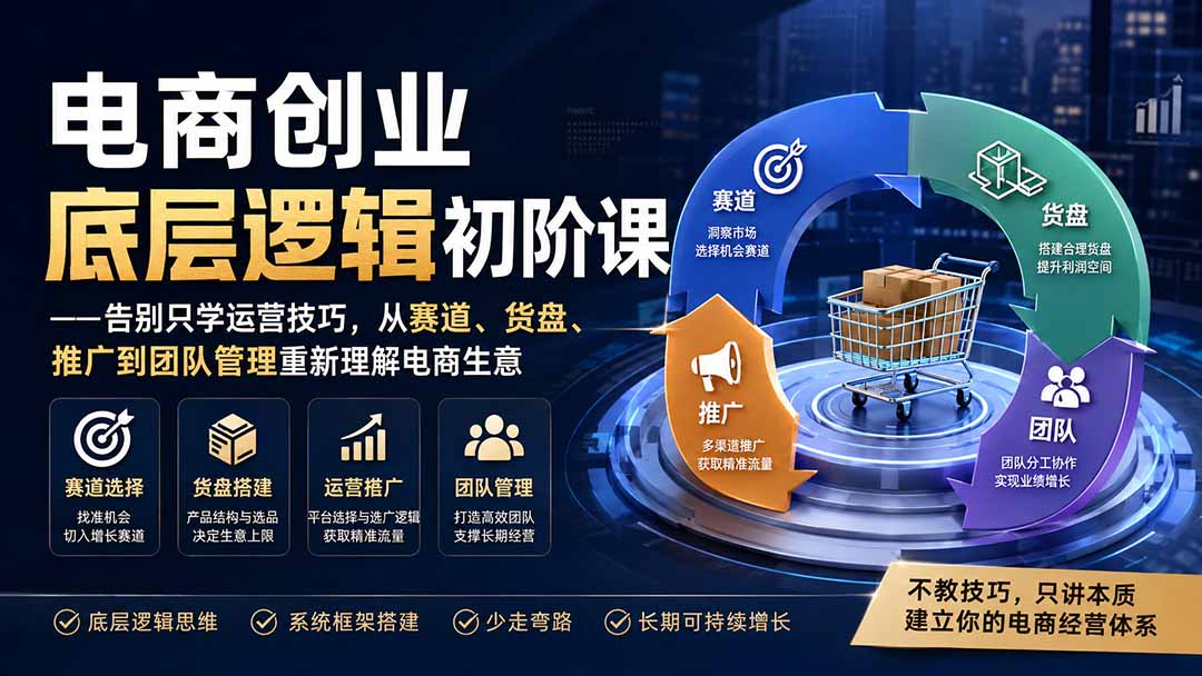 （19926期）电商创业底层逻辑初阶课——告别只学运营技巧，从赛道、货盘、推广到团队管理重新理解电商生意-我爱项目网