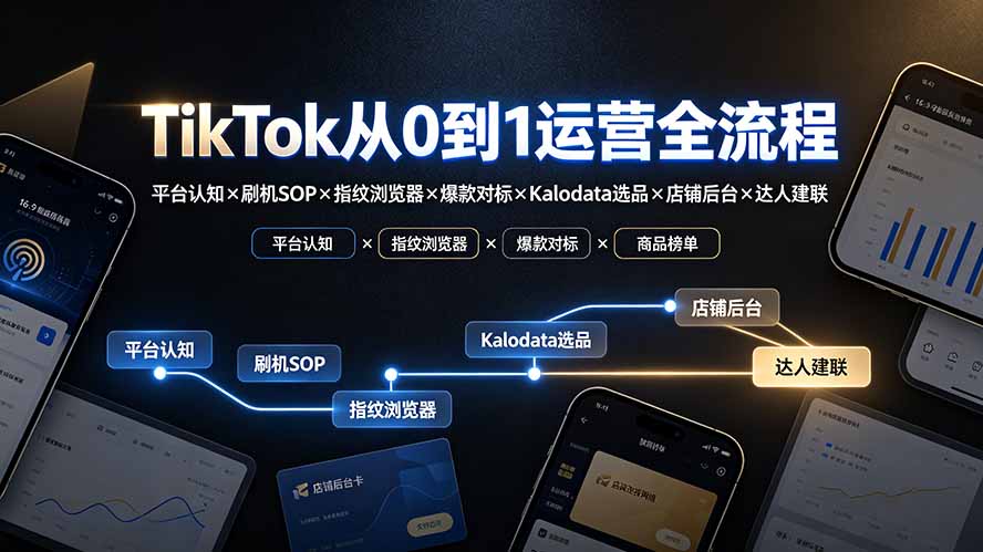 （19823期）TikTok从0到1运营全流程-更新：平台认知×刷机SOP×指纹浏览器×爆款对标×Kalodata选品×店铺后台×达人建联-我爱项目网