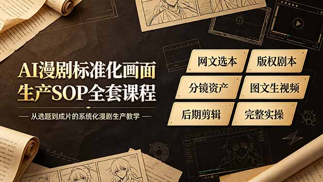 （19806期）AI漫剧标准化画面生产SOP全套课程-更新，网文选本版权剧本分镜资产全覆盖，图文生视频后期剪辑完整实操教学-我爱项目网