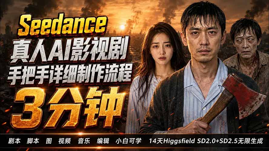 （19706期） 3分钟真人AI影视剧怎么做？SD 2.0手把手完整制作流程｜Higgsfield 14天SD 2.0/2.5无限生成-我爱项目网