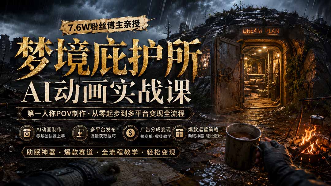 (19886期)梦境庇护所AI动画实战课:7.6W粉丝博主亲授第一人称POV制作,从零起步到多平台发布变现全流程-我爱项目网