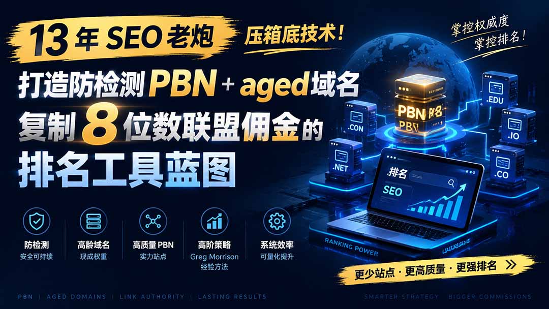 （19824期）13 年 SEO 老炮压箱底技术！打造防检测 PBN+aged 域名，复制 8 位数联盟佣金的排名工具蓝图【原创双语字幕】-我爱项目网