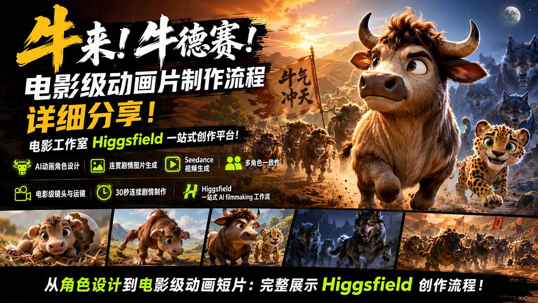 （19987期）牛来！牛德赛！电影级动画片制作流程详细分享！电影工作室Higgsfield一站式创作平台！-我爱项目网