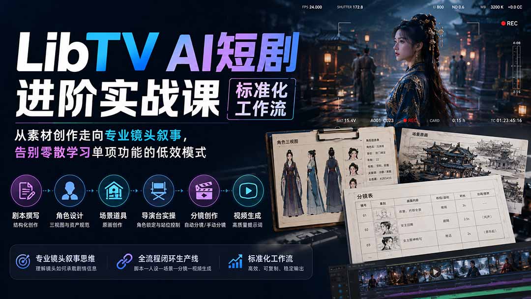 (19836期)LibTV AI短剧进阶实操课标准化工作流;从素材创作走向专业镜头叙事,告别零散学习单项功能的低效模式-我爱项目网