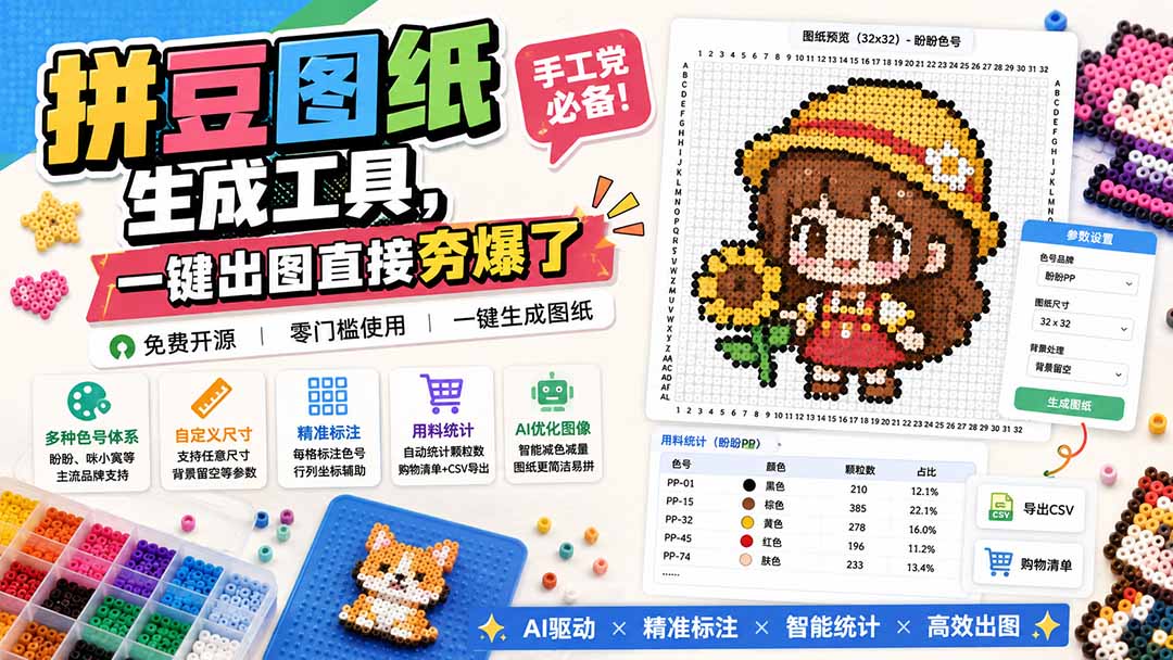 （20084期）拼豆图纸生成工具，手工党必备！一键出图直接夯爆了-我爱项目网