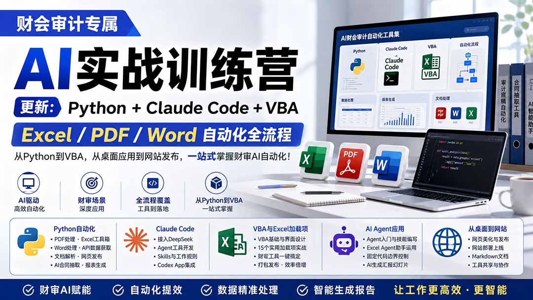 (19887期)财会审计专属 AI实战训练营:Python+Claude Code+VBA,Excel/PDF/Word自动化全流程 (更新)-我爱项目网