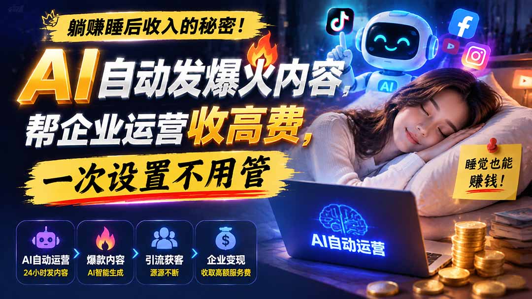 (19826期)躺赚睡后收入的秘密!AI 自动发爆火内容,帮企业运营收高费,一次设置不用管【原创双语字幕】-我爱项目网