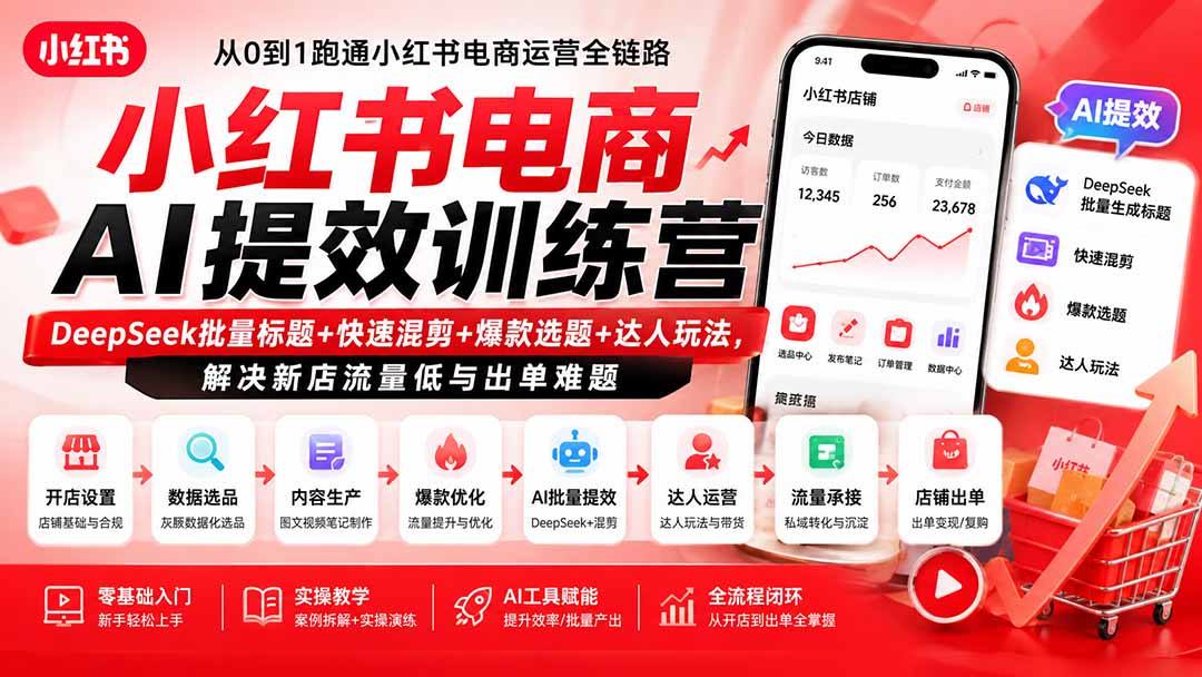 （19749期）小红书电商AI提效训练营—DeepSeek批量标题+快速混剪+爆款选题+达人玩法，解决新店流量低与出单难题-我爱项目网