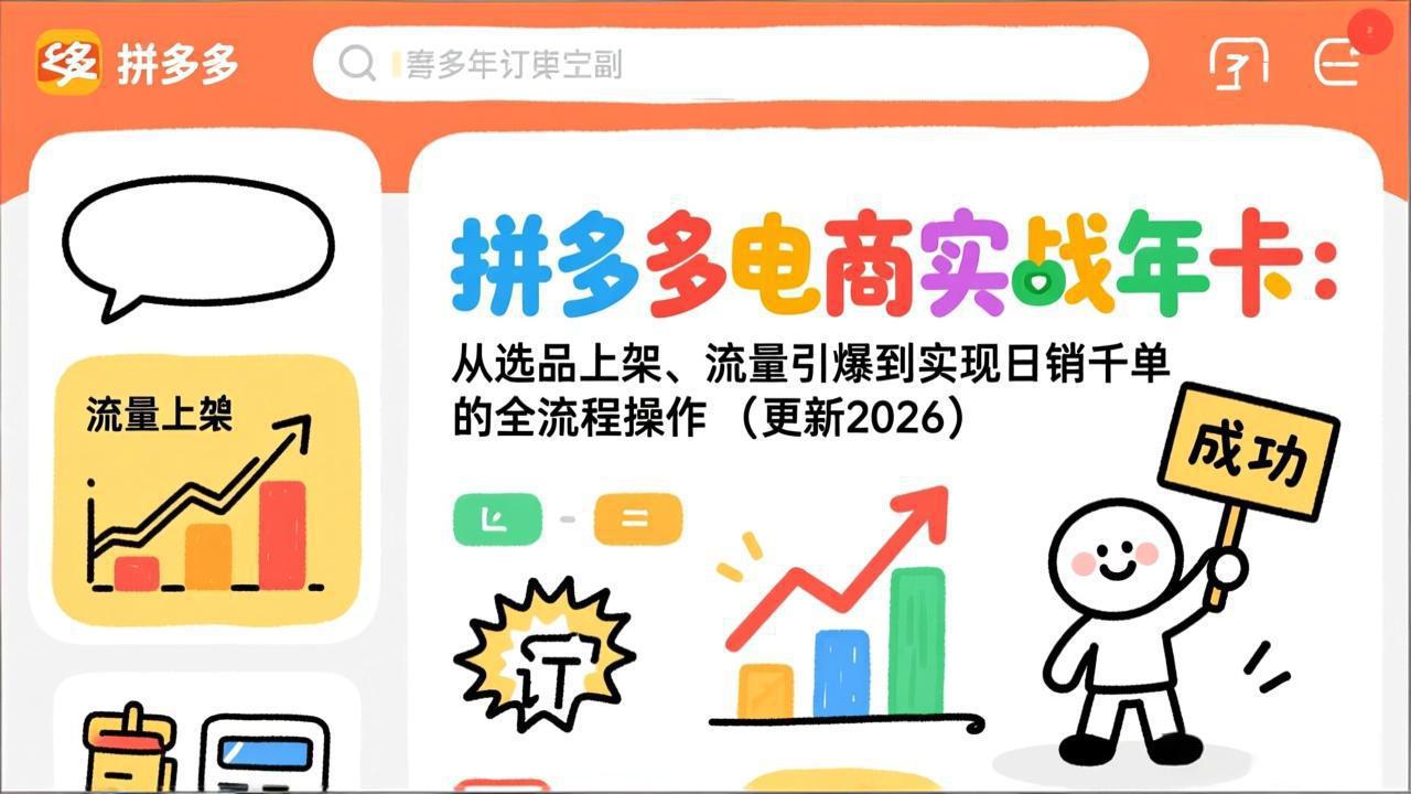 （19839期）拼多多电商实战年卡：从选品上架、流量引爆到实现日销千单的全流程操作（更新2026年8月）-我爱项目网