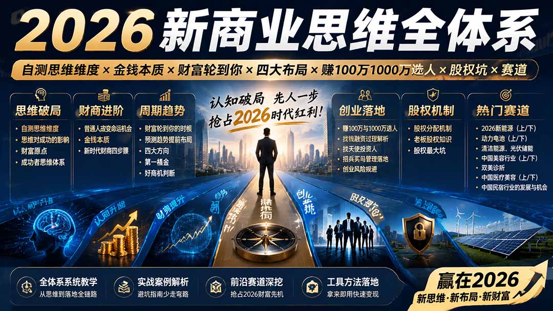 (19696期)2026新商业思维全体系:自测思维维度×金钱本质×财富轮到你×四大布局×赚100万1000万选人×股权坑×赛道-我爱项目网