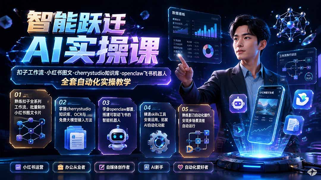 （19652期）智能跃迁 AI实操课｜扣子工作流小红书图文搭建，cherrystudio知识库openclaw飞书机器人全套自动化实操教学-我爱项目网
