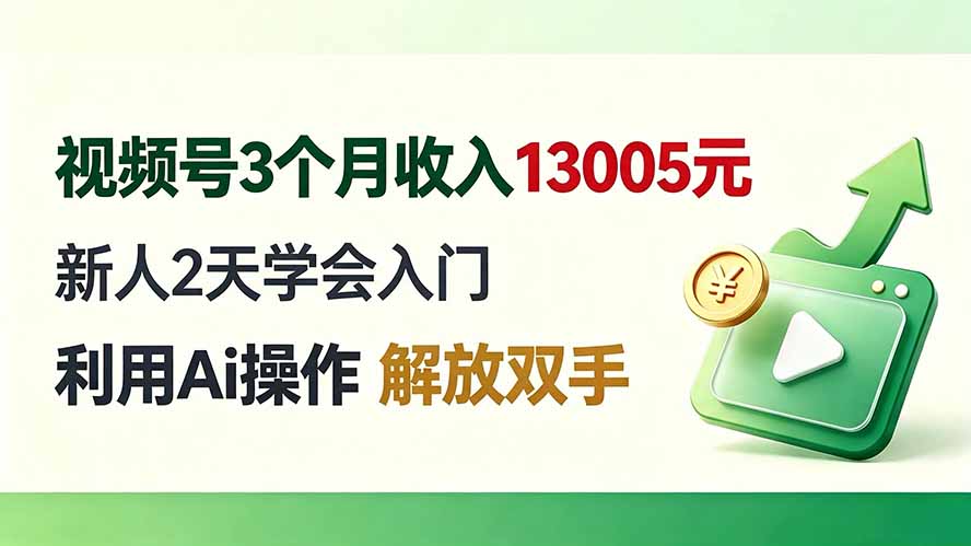 (19807期)视频号3个月收入13005元, 新人2天学会入门, 利用Ai操作 解放双手!-我爱项目网