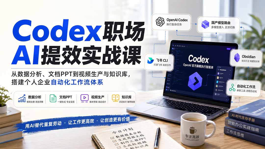 （20057期）Codex职场AI提效实战课：从数据分析、文档PPT到视频生产与知识库，搭建个人企业自动化工作流体系-我爱项目网