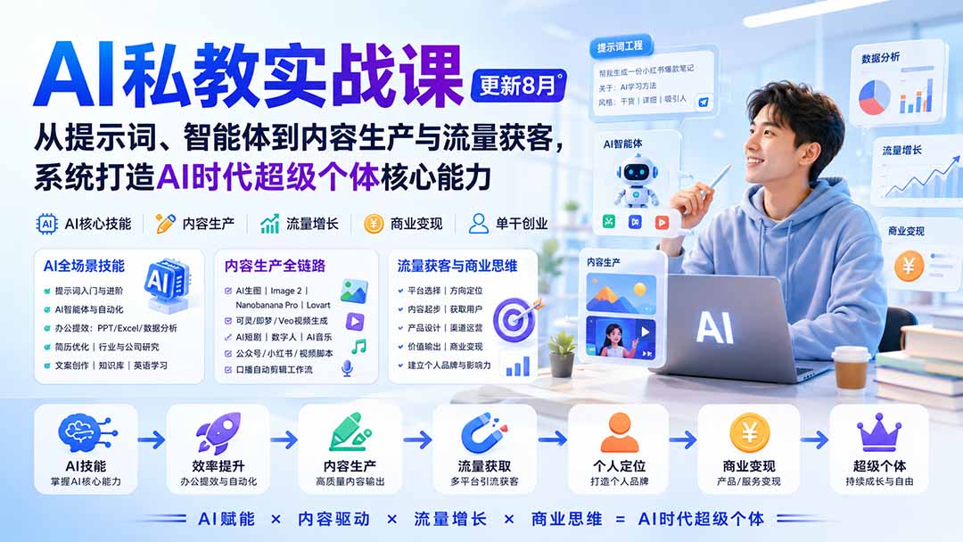 （20149期）AI私教实战课-更新8月：从提示词、智能体到内容生产与流量获客，系统打造AI时代超级个体核心能力-我爱项目网