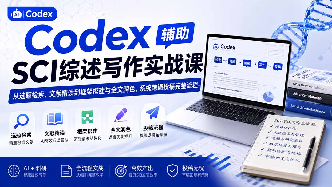 （19751期）Codex辅助SCI综述写作实战课——从选题检索、文献精读到框架搭建与全文润色，系统跑通投稿完整流程-我爱项目网