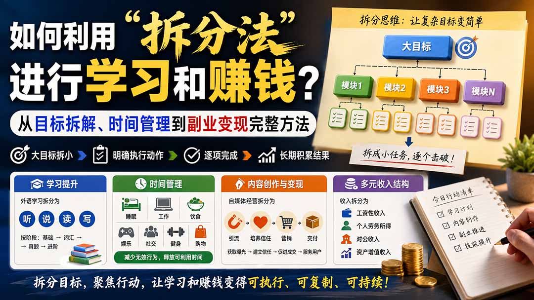 (20022期)付费文章:如何利用“拆分法”进行学习和賺钱?从目标拆解、时间管理到副业变现完整方法-我爱项目网
