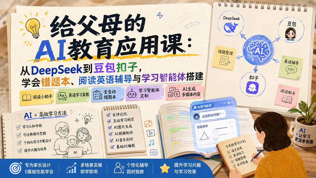(19890期)给父母的AI教育应用课:从DeepSeek到豆包扣子,学会错题本、阅读英语辅导与学习智能体搭建-我爱项目网