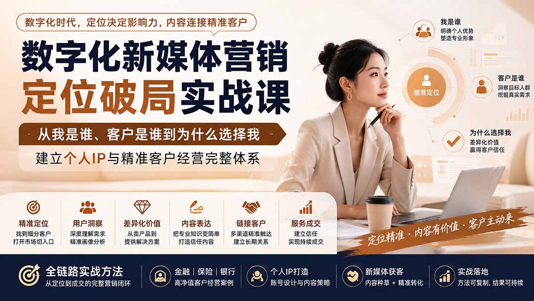 （20009期）数字化新媒体营销定位破局实战课：从我是谁、客户是谁到为什么选择我，建立个人IP与精准客户经营完整体系-我爱项目网