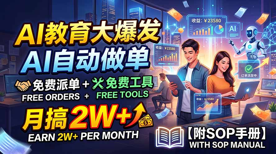 （19731期）AI教育大爆发，AI自动做单，免费派单+免费工具，月搞2W+【附SOP手册】-我爱项目网