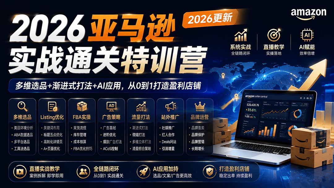 （19768期）2026亚马逊实战通关特训营-2026更新，多维选品+渐进式打法+AI应用，从0到1打造盈利店铺-我爱项目网