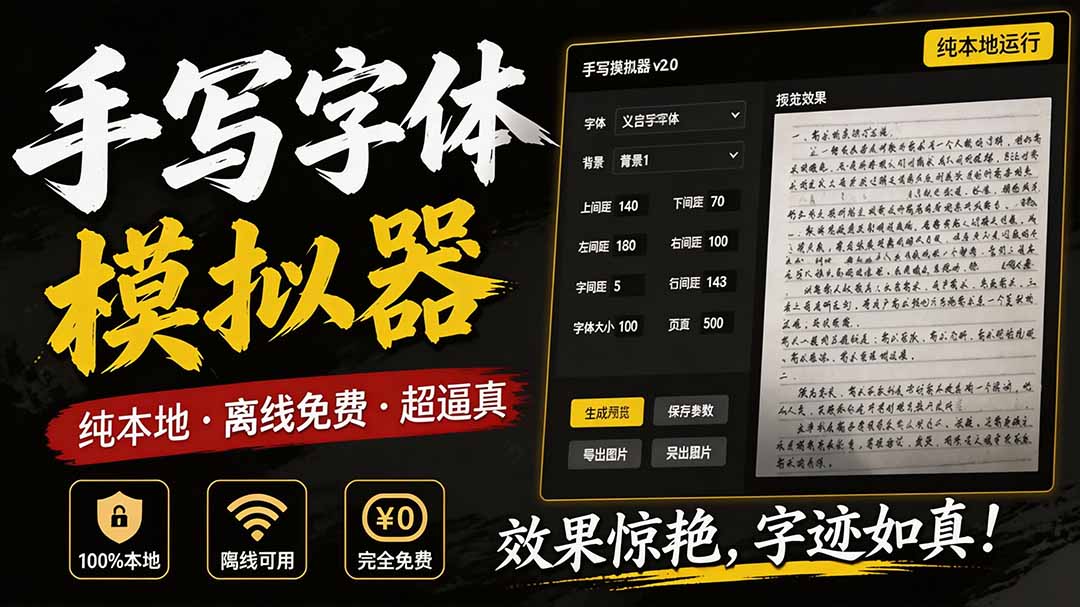 （19810期）罚抄神器！罚抄10万字都不在怕了，手写字体模拟生成器，附带新整理背景图和字体，纯本地离线运行-我爱项目网